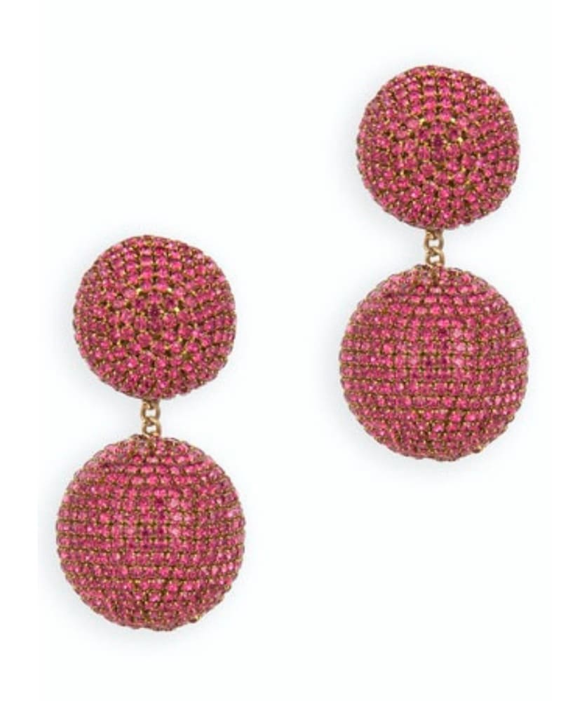 Front of a size O/S Krystal Earrings in Fuchsia in Fuchsia by DEEPA GURNANI. | dia_product_style_image_id:329807